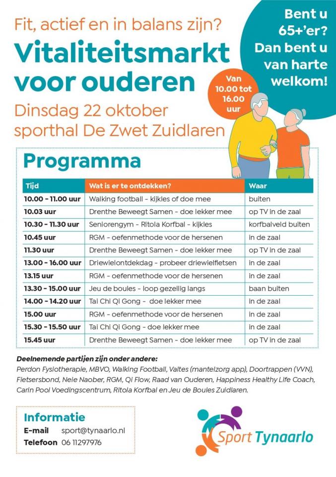 Een flyer met een overzicht van activiteiten tijdens de vitaliteitsmarkt