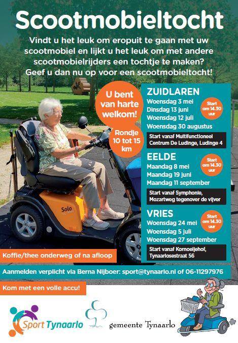 Een dame zittend op een scootmobiel